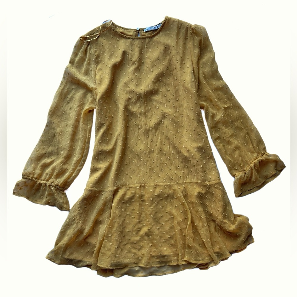 Zara long sleeve mustard gold lose fit dress with flare skirt Size: LARGE